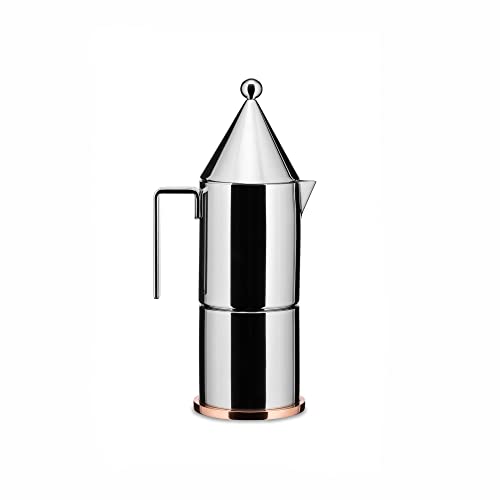 Alessi La Conica 90002/3 - Design Kaffeemaschine aus Edelstahl mit Kupferboden, 3 Tassen, Silber, 3.3 x 12 x 5.2 cm von Alessi