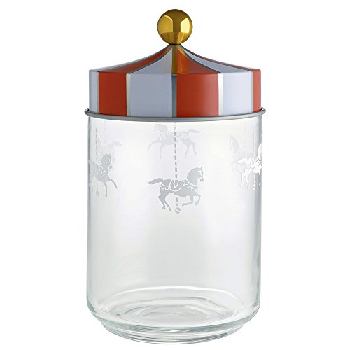 Alessi Circus MW30/100 - Design Hermetisches Glas, aus Seiden-Screened-Glas mit Beilbanddeckel, 100 cl, 10.50 x 10.50 x cm von Alessi