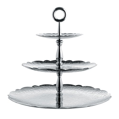 Alessi MW52/3 Dressed for X-Mas Etagere mit DREI Ebenen aus Edelstahl 18/10,glänzend poliert mit mit Reliefdekor, Stahl, Silver, 34 x 34 x 31 cm von Alessi