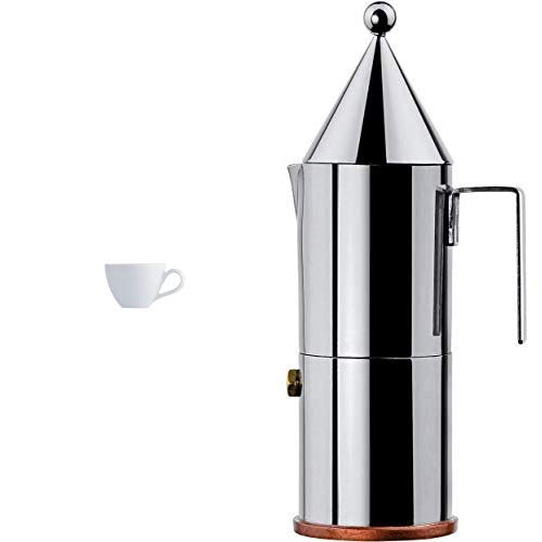 Alessi Mami“ Mokka-Obertasse 6 Stück aus weißem Porzellan 6,5cm + Alessi "La Conica" Espressomaschine 6 Tassen aus Edelstahl von Alessi