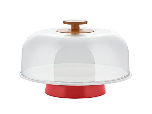 Alessi Mattina BG06 R - Porzellan-Designständer mit PMMA-Glocke und Bambusholzknopf, Rot von Alessi