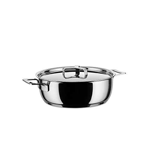 Alessi "POTS & PANS" Flache Kasserolle mit zwei Griffen aus Edelstahl, 24 cm, Silber von Alessi