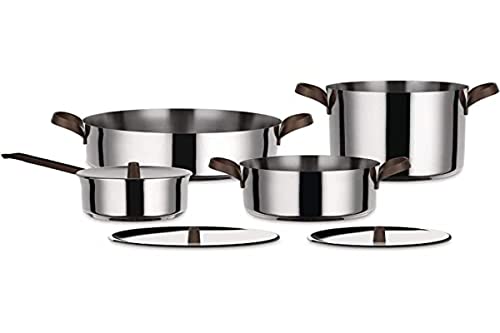 Alessi Edo PU100S7 - Design Topfset aus Edelstahl 18/10, Griffe aus Edelstahl 18/10 Mit PVD Beschichtung, Braun, 24- Design Tlg von Alessi