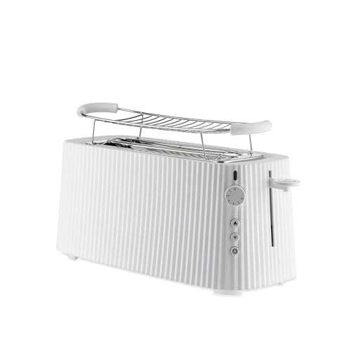 Alessi Plissé MDL15 W - Langer Doppelfach-Toaster, aus Thermoplastischem Harz, Brötchenaufsatz aus Edelstahl 18/10 und Thermoplastischem Harz, Europäischer Stecker 1700 W, Weiß von Alessi