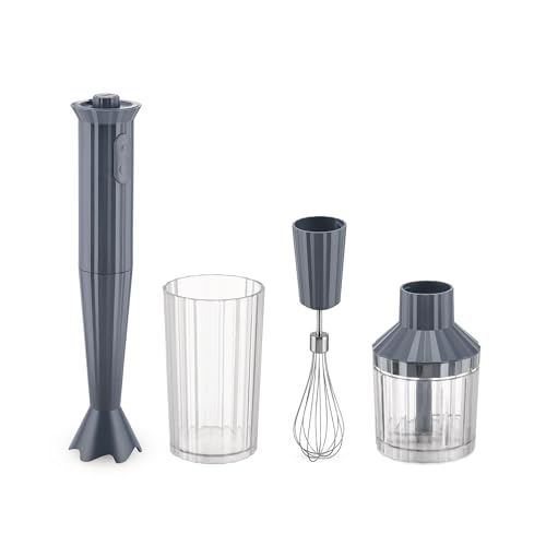 Alessi Plissé MDL10S G - Stabmixer mit Messbecher, Schneebesen und Zerkleinerer, aus Thermoplastischem Harz, Europäischer Stecker 500W, Grau von Alessi