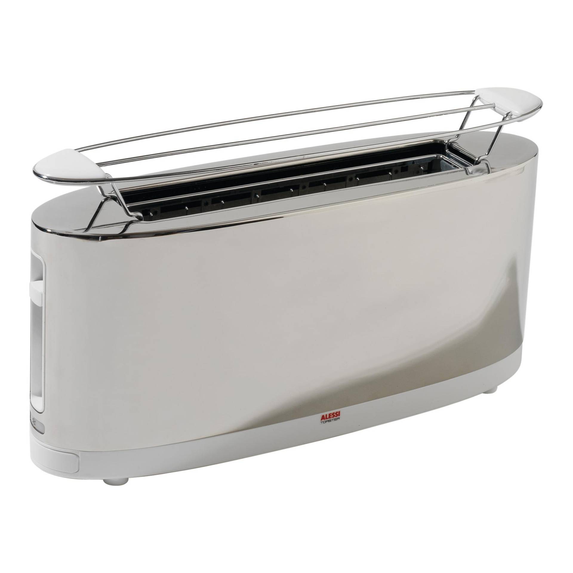 Alessi - SG68 W Toaster - weiß, edelstahl/glänzend poliert/LxBxH 41x11,5x19cm/mit Brötchenaufsatz von Alessi