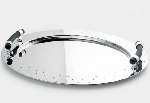 Alessi MG09 Tablett, oval aus Edelstahl mit Griffen aus PA, schwarz , 24 x 46.5 x 36 cm von Alessi