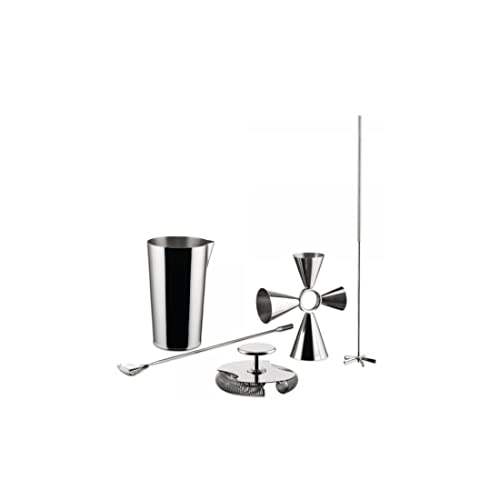 Alessi The Tending Box GIA25SET – Cocktail-Set mit Mixerglas, Quadri Combo Jigger, Doppeltem Barsieb, Löffel und Schneebesen, aus Edelstahl 18/10 von Alessi