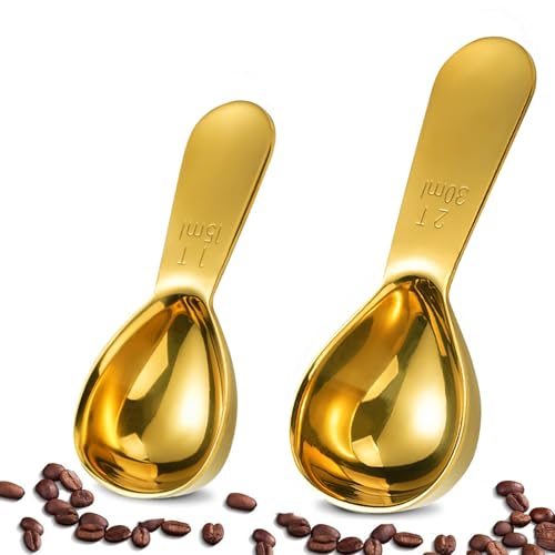 Alethron 2 Stück Kaffeemesslöffel Edelstahl, Kaffeelöffel Portionierer Gold Dosierlöffel 15ml 30ml Espresso Löffel Kaffeelot Messlöffel Kaffeelöffel Kaffeeportionierer für Kaffee Milchpulver von Alethron