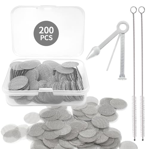 Alethron Bong Sieb, 200 Stück Pfeifensieb 15mm Edelstahl Screen Pipe Rauchfilter Rohr Pfeifensiebfilter Tabakpfeife Filter mit Aufbewahrungsbox + 3-in-1-Pfeifenschabe zum Pfeifentabak Pfeifen von Alethron