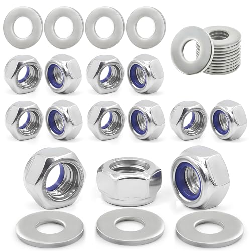 Alethron M8 Muttern, DIN985 40 Stück Standard A2 V2A Mutter M8 Edelstahl mit 20 Stück Selbstsichernde Muttern M8＆20 Stück Unterlegscheiben Metrisch Sicherungsmuttern Sechskantmuttern Stoppmutter von Alethron