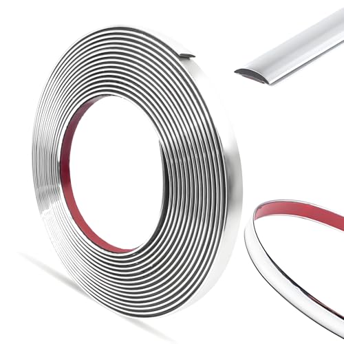 Alethron Zierleisten Selbstklebend, 6m*10mm Chrom Zierleiste Selbstklebend Universal Flexible Leisten Selbstklebend Auto mit Schutzfolie Silber für Karosserie Fenster Außen Dekoration von Alethron