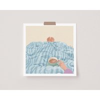 Kaffee Im Bett Kunstdruck, Aquarell Wandkunst, Langsames Morgenkaffee-Geschenk, Fauler Morgen von AlevNeto