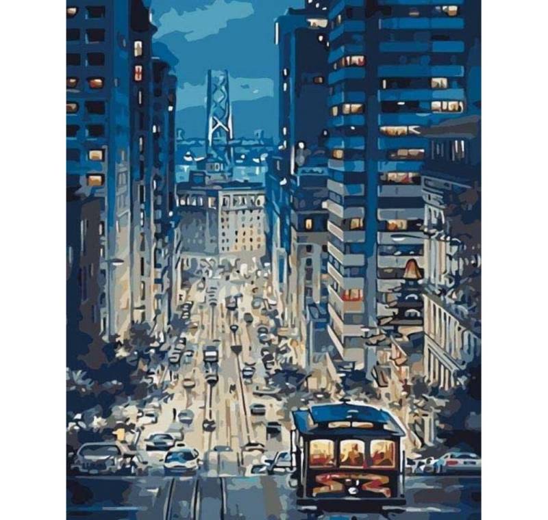 Alex Bog Papierscheren Malerei-Set Bajada Tranvía San Francisco Zahlen (40 x 50 cm) von Alex Bog