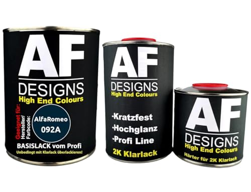 Alex Flittner Designs Autolack geeignet für AlfaRomeo 092A Deep Blue Metallic 1,25L Klarlack Set Basislack Reparaturlack Spritzfertig von Alex Flittner Designs