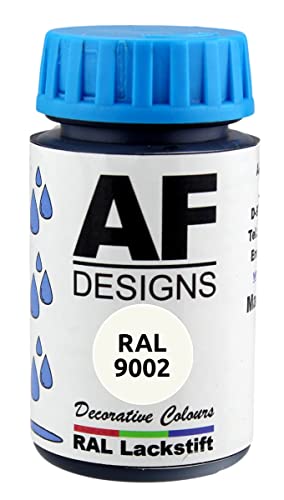 Alex Flittner Designs Lackstift RAL 9002 GRAUWEISS seidenmatt 50ml Holz Metall Möbel Bad Retuschierlack Reparaturlack von Alex Flittner Designs