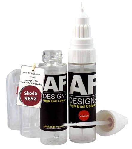 Alex Flittner Designs Lackstift kompatibel mit Skoda 9892 Flamenco Red Metallic schnelltrocknend + Klarlack Tufplack von Alex Flittner Designs