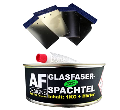 Alex Flittner Designs GFK Glasfaserspachtel 1kg & Härter + 4x Japan Spachtel Set Faserspachtel Spachtelmasse Autolack Füllspachtel von Alex Flittner Designs