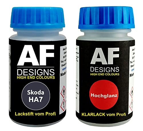 Lackstift Geeignet für Skoda HA7 Anthracite Metallic + Klarlack je 50ml Autolack Basislack Set von Alex Flittner Designs