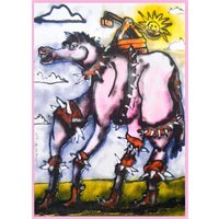 Horse Catapult - Risographie Kunstdruck 17, 5cm X 24, 7cm Limitiert Signiert Nummeriert von AlexMages