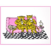 Tiger Coffee - Risographie Kunstdruck 25cm X 19cm Limitiert Signiert von AlexMages