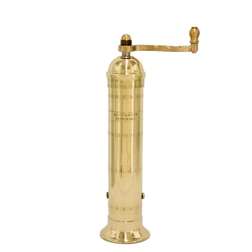 Alexander Home Die Original griechische Pfeffermühle 22,9 cm hoch | Europäische Pfeffermühle mit Kurbelgriff | Manuelle Pfeffermühle | Pfefferkörner nachfüllbar - Messing von Alexander Home
