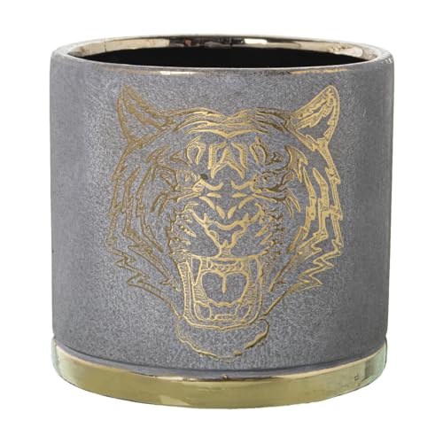 Alexandra House Living Blumentopf, Grau, Gold, Keramik, Tiger, 18 x 18 x 16 cm von Alexandra House Living