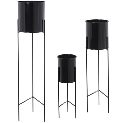 Alexandra House Living Blumentopf-Set, Schwarz, Metall, mit Ständer, 3 Stück von Alexandra House Living