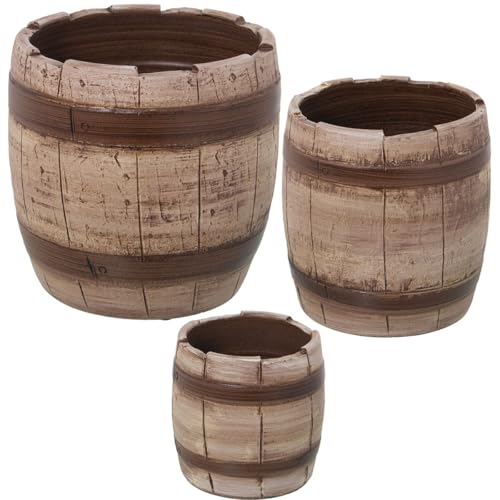 Alexandra House Living Set aus Blumentöpfen, Braun, Keramik, Fass, 3 Stück Alexandra House Living Set aus Blumentöpfen, Braun, Keramik, Fass, 3 Stück von Alexandra House Living