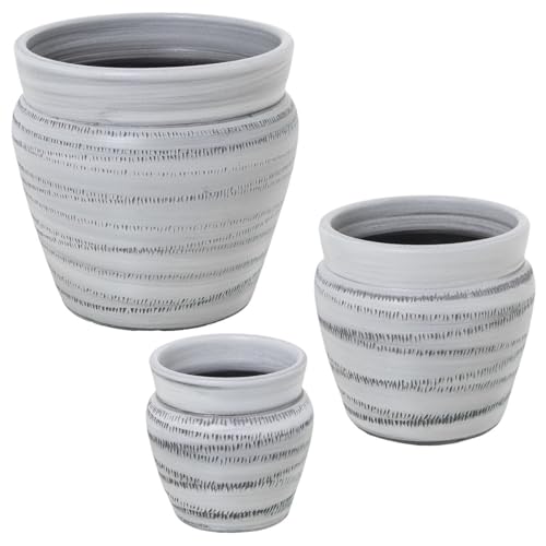 Alexandra House Living Set aus Blumentöpfen, Grau, Keramik, gestreift, 3 Stück von Alexandra House Living
