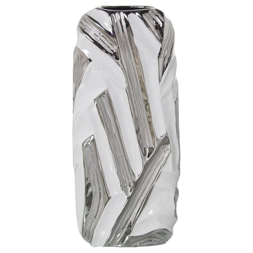 Alexandra House Living Vase, Weiß, Silber, Keramik, 7 x 13 x 29 cm von Buosha