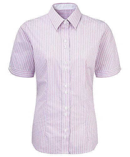 Alexandra STC-NF198PW-28 Damen Kurzarmshirt gestreift, 65% Polyester/35% Baumwolle, Größe 28, Rosa/Weiß von Alexandra