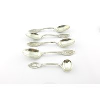 Antike John Polhamus Sterling Silber 4 Kaffeelöffel & Master Salzlöffel, 1874 # 7247 von AlexandraGroup
