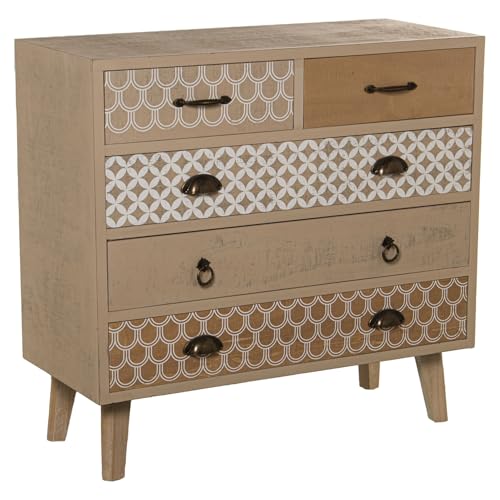 CÓMODA MADERA C/5 CAJONES, ABETO+CONTRACH. +PATAS DE PINO_80X35X76CM von AlexandreHouse