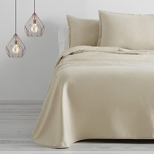 Colcha/Cubrecama de algodón reciclado Rice color Lino para cama de 180 cm. Incluye dos fundas de cojín von AlexandreHouse
