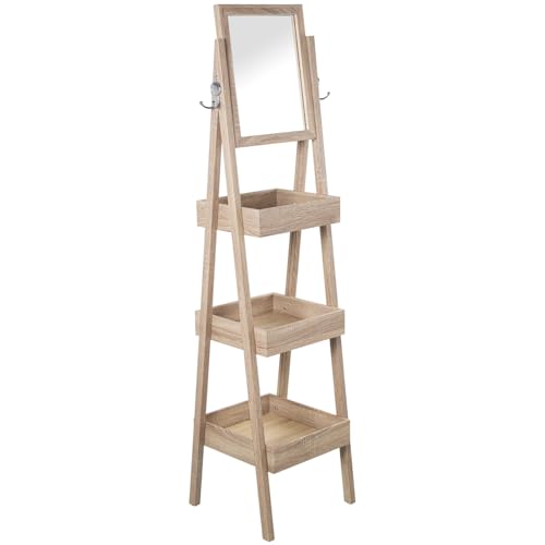 ESTANTERÍA MADERA 3 NIVELES +72294 C/ESPEJO, COLOR ROBLE_35X35X147CM ESPEJO:30X37CM von AlexandreHouse