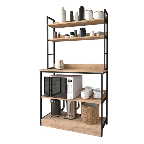 Estantería alacena de cocina de estilo industrial con 4 estantes melamina color roble Safir. Estructura metálica negra. (Alto 161 / Ancho 101 / Fondo 1836) cm. von AlexandreHouse
