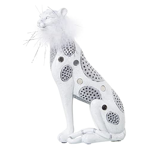 FIGURA RESINA LEOPARDO BLANCO/PLATA C/PLUMA ARTIFICIAL 16X8X25CM von AlexandreHouse