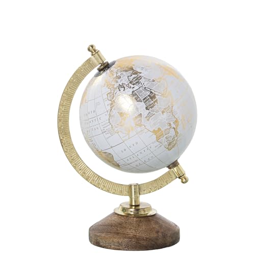 GLOBO TERRÁQUEO ø12,5CM BLANCO/DORADO METAL/MADERA SOBREMESA_°12,5X22CM BASE:°10CM von AlexandreHouse