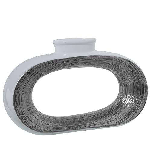 JARRÓN CERÁMICA 24CM BLANCO/PLATA 37X10X24CM von AlexandreHouse