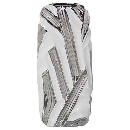 JARRÓN CERÁMICA BLANCA/PLATEADA 16X7X32CM von AlexandreHouse