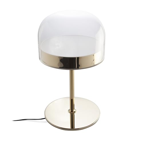 Lámpara de sobremesa con cuerpo, base y detalles en acero dorado. Pantalla con forma de cúpula de cristal transparente. von AlexandreHouse
