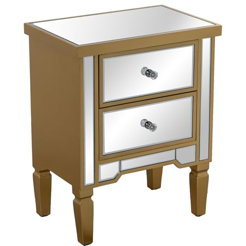 MESA DE NOCHE MADERA/ESPEJO C/2 CAJONES DORADA_49X33X62CM von AlexandreHouse