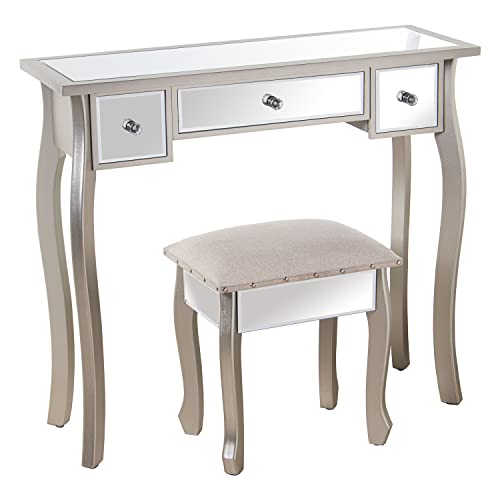 MESA TOCADOR MADERA/ESPEJO+92277 C/TABURETE CHAMPAGNE 90X32,5X80CM,TABUR:40X34X43CM von AlexandreHouse
