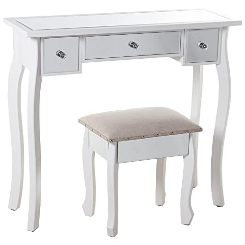 MESA TOCADOR MADERA/ESPEJO+92278 C/TABURETE BLANCO 90X32,5X80CM,TABUR:40X34X43CM MESA TOCADOR MADERA/ESPEJO+92278 C/TABURETE BLANCO 90X32,5X80CM,TABUR:40X34X43CM von AlexandreHouse