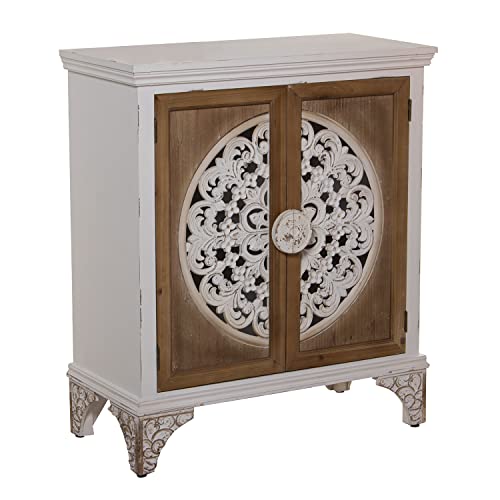MUEBLE ENTRADA MADERA C/2 PUERTAS TALLADAS NATURAL/BLANCO 81X39X92CM, ABETO+DM von AlexandreHouse