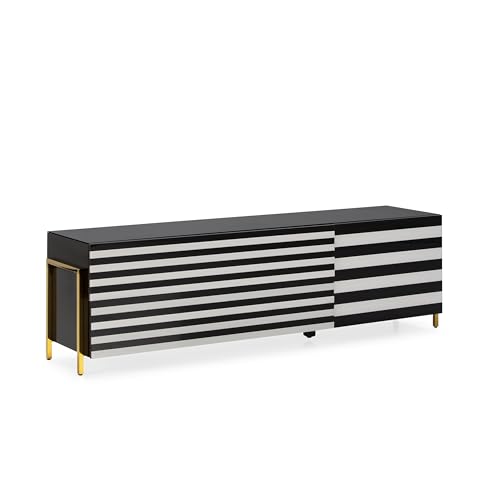 MUEBLE TV 180X44X46 CRISTAL BLANCO/NEGRO/ACERO DORADO CHAMPAGNE/DM NEGRO von AlexandreHouse