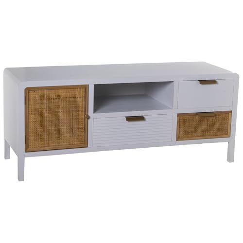 MUEBLE TV MADERA 2 CAJONES+PUERTA BLANCO/RATÁN 120X40X50CM, ABETO+DM+RAT┴N von AlexandreHouse
