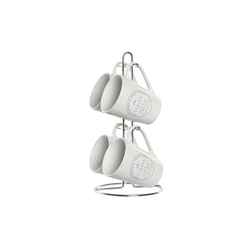 MUG SET 4 GRES METAL 14X14X31 300 ML, BLANCO von AlexandreHouse