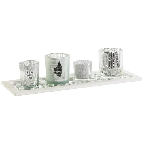 PORTAVELA SET 5 CRISTAL MDF 37X14X52 PLATEADO von AlexandreHouse